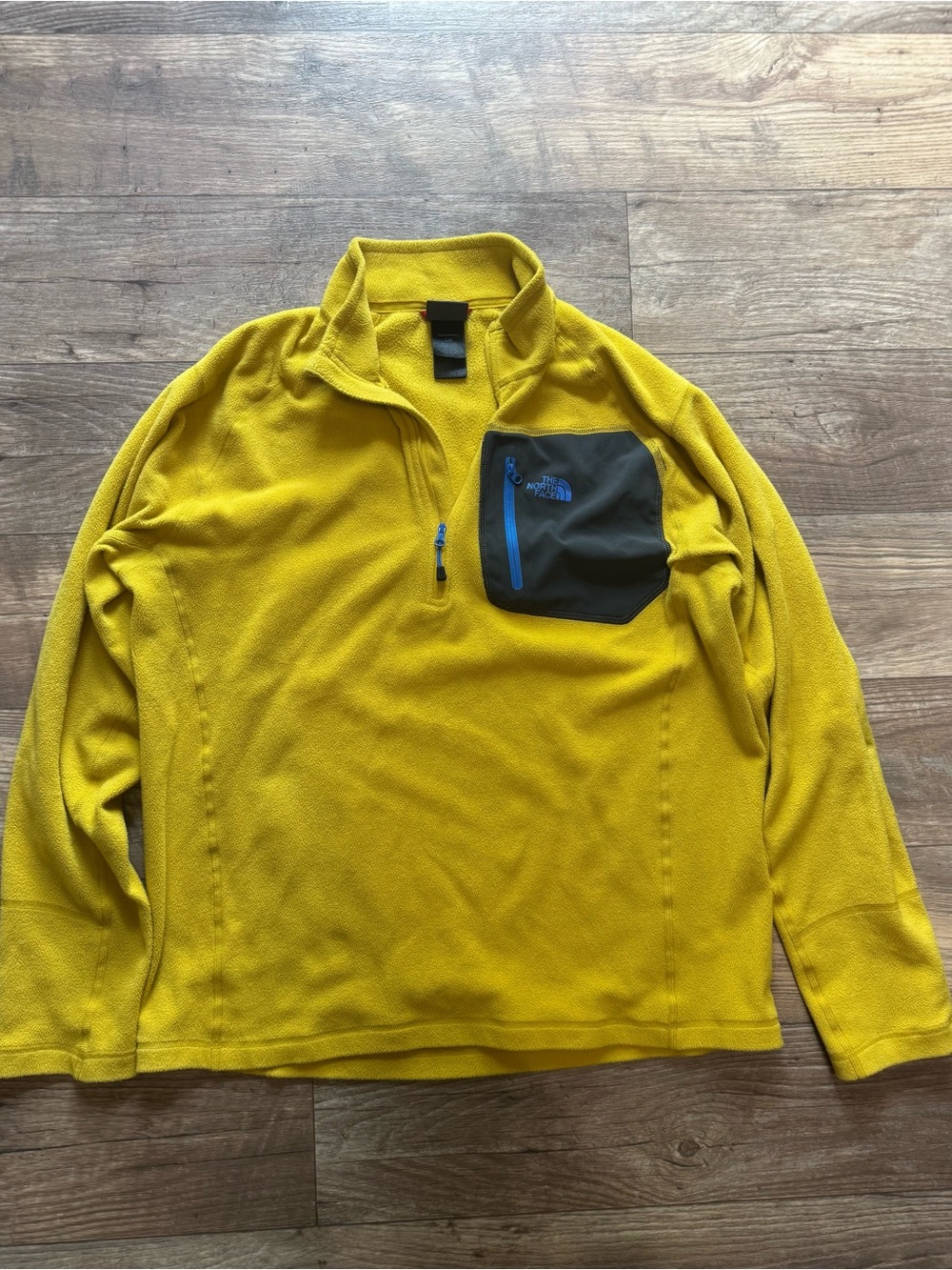 The North Face Men’s Yellow Zip-Up Fleece with Black Chest Pocket